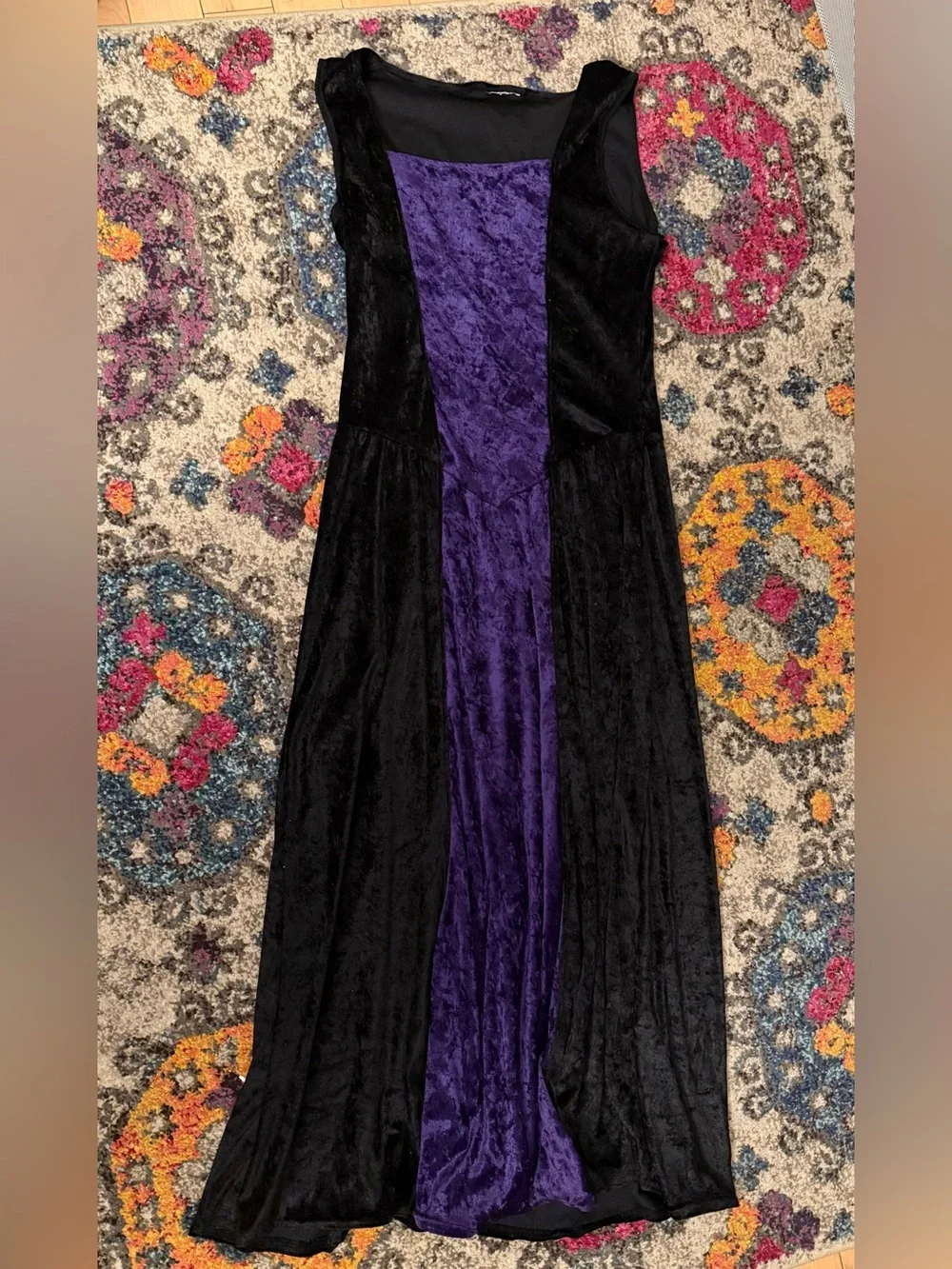 Renaissance Princess Velvet Panel Maxi Dress Black Purple Large Medieval Witchy